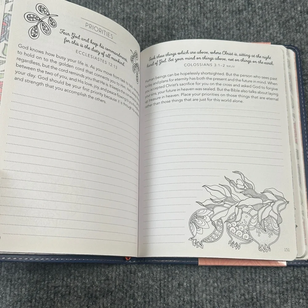 Everyday Blessings Coloring Journal for Women Christian Devotional Blue Leather